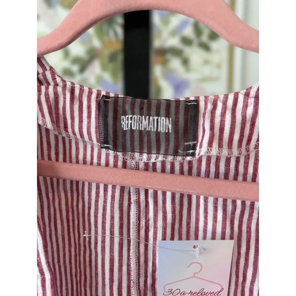 Reformation 100% Linen Striped Cecilia Kimono Mini Dress Red White Womens Size 4 - Picture 12 of 15
